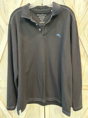 Tommy Bahama Black Long-Sleeve Large IslandZone Polo Blue Marlin Golf Clubhouse
